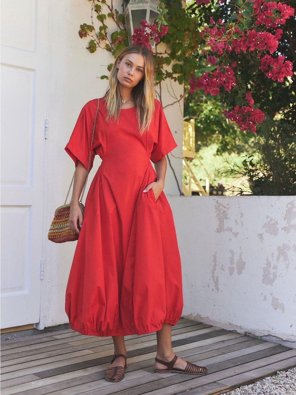 Free People Carmen Tee Open Back Midi Dress Flame Scarlet Red/Orange Size S